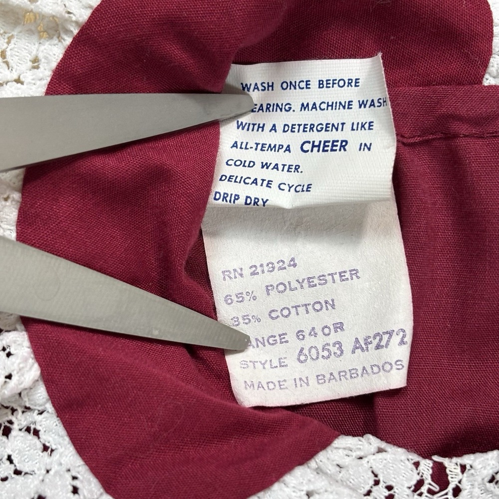 VTG Polly Flinders Hand Smocked Embroidered Long Sleeve Prairie Dress Maroon 10 - Picture 9 of 13